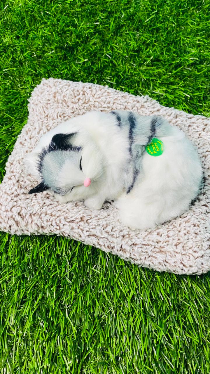 plush cat toy with real meow sound (white & grey) plush cat toy with real meow sound (white & grey)
